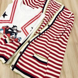 Stylish 👗👠Red & White Stripes Cardigan Size:S